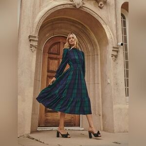 Chic Long Sleeve Plaid Dress in Blue and Green